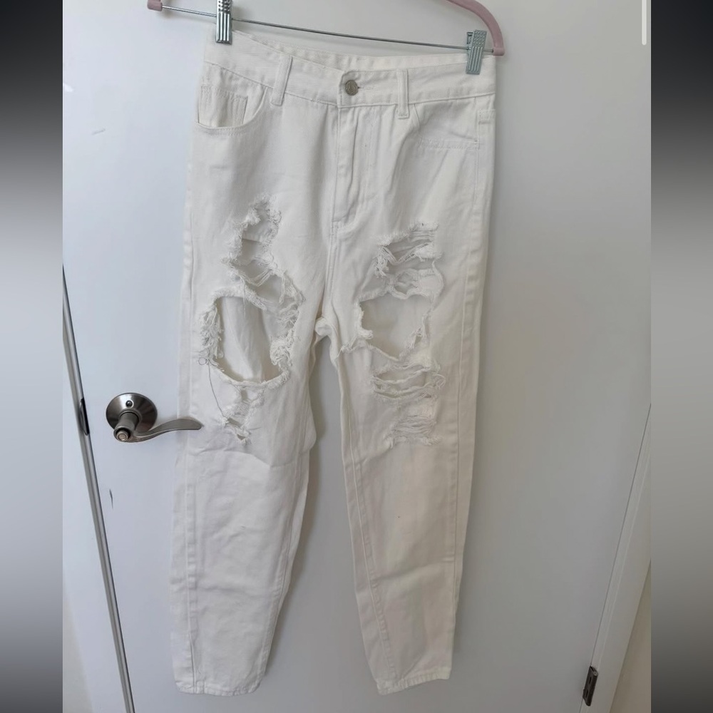 SHEIN Cream Distressed Pants